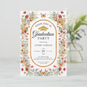 Boho Waterverf Wildbloemen Foto Graduation Party Kaart (Staand voorkant)