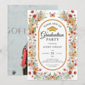 Boho Waterverf Wildbloemen Foto Graduation Party Kaart (Voorkant / Achterkant)