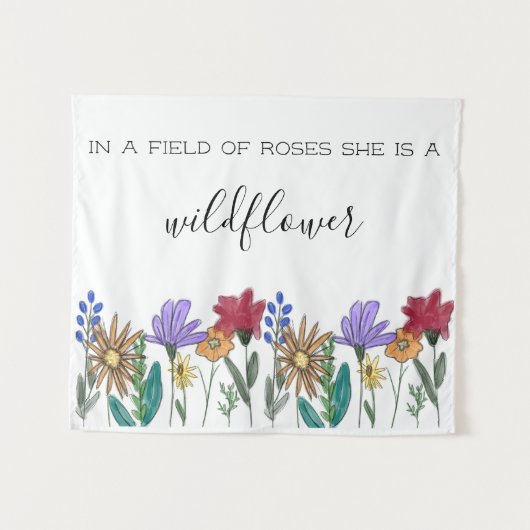 Boho Waterverf Wildbloemen "In een veld van rozen. Wandkleed (Voorkant (horizontaal))