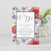 Boho Waterverf Wildbloemen Paarse bruiloft Kaart (Staand voorkant)