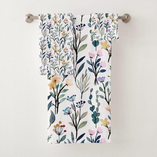 Boho Waterverf Wildbloemen Patroon schilderen Bad Handdoek (Insitu)