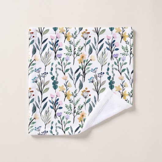 Boho Waterverf Wildbloemen Patroon schilderen Bad Handdoek (Wasdoekje)