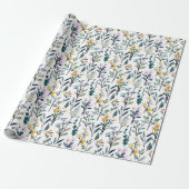 Boho Waterverf Wildbloemen Patroon schilderen Cadeaupapier (Uitgerold)