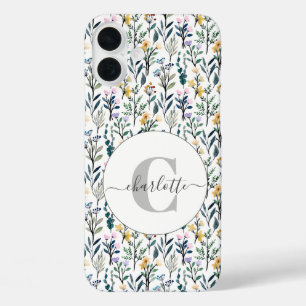 Boho Waterverf Wildbloemen Patroonmonogram Naam iPhone 16 Plus Hoesje
