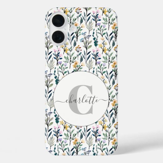 Boho Waterverf Wildbloemen Patroonmonogram Naam Case-Mate iPhone Case (Achterkant)