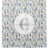 Boho Waterverf Wildbloemen Patroonmonogram Naam Douchegordijn (Voorkant)