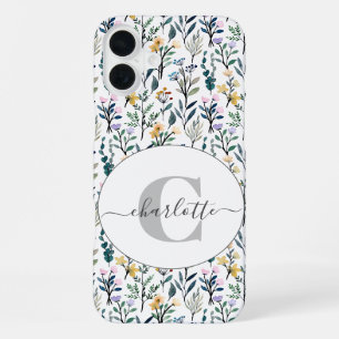 Boho Waterverf Wildbloemen Patroonmonogram Naam iPhone 16 Plus Hoesje