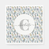 Boho Waterverf Wildbloemen Patroonmonogram Naam Servet (Voorkant)