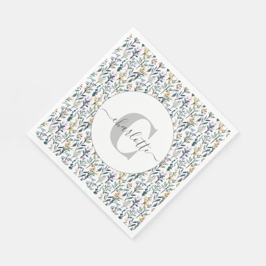 Boho Waterverf Wildbloemen Patroonmonogram Naam Servet (Hoek)