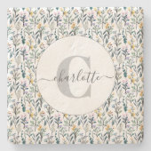 Boho Waterverf Wildbloemen Patroonmonogram Naam Stenen Onderzetter (Voorkant)