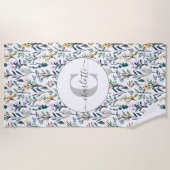 Boho Waterverf Wildbloemen Patroonmonogram Naam Strandlaken (Voorkant)