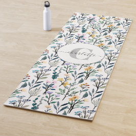 Boho Waterverf Wildbloemen Patroonmonogram Naam Yogamat
