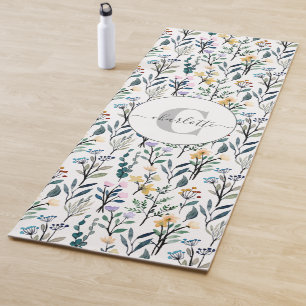 Boho Waterverf Wildbloemen Patroonmonogram Naam Yogamat