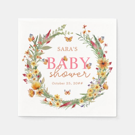 Boho Waterverf Wildbloemen Rustiek Baby shower Servet (Voorkant)