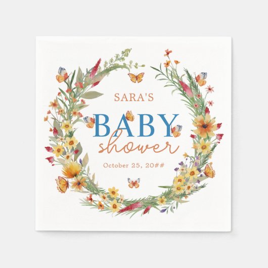 Boho Waterverf Wildbloemen Rustiek Baby shower Servet (Voorkant)