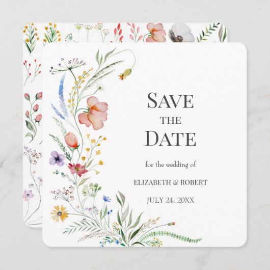 Boho Waterverf Wildbloemen sparen de Datum Kaart (Voorkant / Achterkant)
