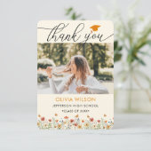 Boho waterverf wilde bloem Afstuderen 2 Foto's Bedankkaart (Staand voorkant)