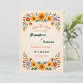 Boho Waterverf Wilde Bloem Bruiloft Uitnodiging (Staand voorkant)