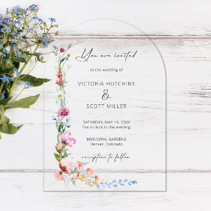 Boho Waterverf Wilde Bloem Calligrafie Bruiloft Acryl Uitnodigingen