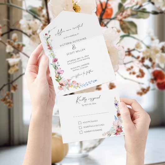 Boho Waterverf Wilde Bloem Calligrafie Bruiloft All In One Uitnodiging