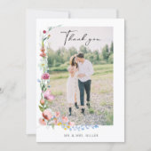 Boho Waterverf Wilde Bloem Calligrafie Bruiloft Bedankkaart (Voorkant)