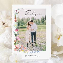 Boho Waterverf Wilde Bloem Calligrafie Bruiloft Bedankkaart