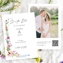 Boho Waterverf Wilde Bloem Calligrafie Bruiloft Save The Date