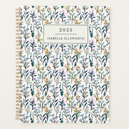 Boho Waterverf Wilde Bloem Gepersonaliseerde Naam Planner (Voorkant)