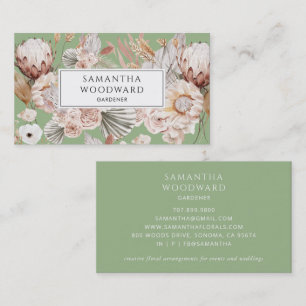 Boho Waterverf Wilde Bloem Tuinier Sage Groen  Visitekaartje