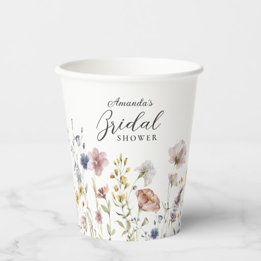 Boho Waterverf Wilde Bloemen Bruiloft Feest Papieren Bekers (Voorkant)