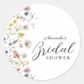 Boho Waterverf Wilde Bloemen Bruiloft Feestje Ronde Sticker (Voorkant)