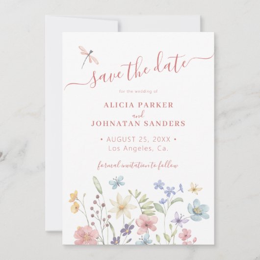 Boho waterverf wilde bloemen bruiloft save the date (Voorkant)