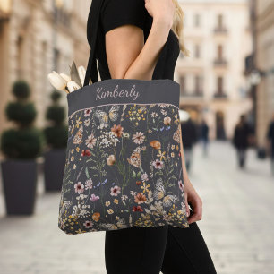 Boho Waterverf Wilde Bloemen Houtskool Bloemmotief Tote Bag