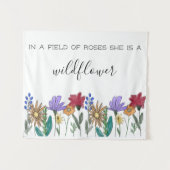 Boho Waterverf Wilde Bloemen “In een veld vol roze Wandkleed (Voorkant (horizontaal))