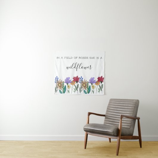 Boho Waterverf Wilde Bloemen “In een veld vol roze Wandkleed (In Situ (horizontaal))