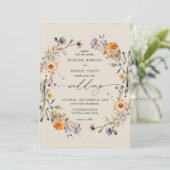 Boho waterverf wilde bloemen krans herfst aards kaart (Staand voorkant)