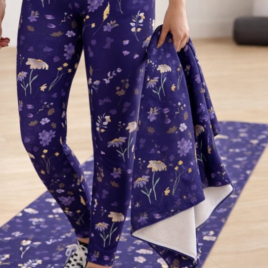 Boho Waterverf Wilde Bloemen Navy  Badhanddoek