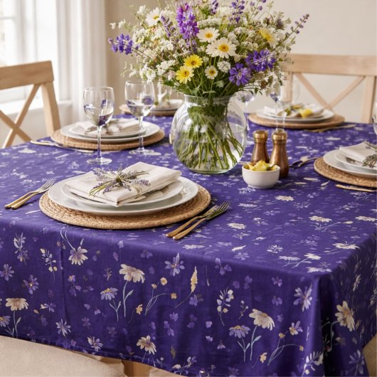 Boho Waterverf Wilde Bloemen Navy  Tafelkleed