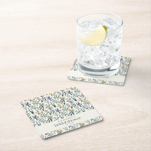 Boho Waterverf Wildflower Aangepast Vrijgezellenfe Kartonnen Onderzetters (Insitu)