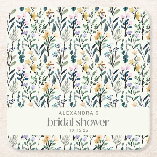 Boho Waterverf Wildflower Aangepast Vrijgezellenfe Kartonnen Onderzetters (Voorkant)