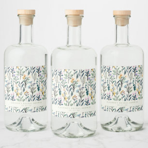 Boho Waterverf Wildflower Aangepast Vrijgezellenfe Likeurfles Etiket