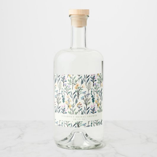 Boho Waterverf Wildflower Aangepast Vrijgezellenfe Likeurfles Etiket (Voorkant)