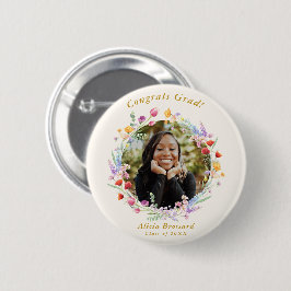 Boho Waterverf Wildflower Afstudeerder Foto Button