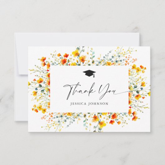 Boho Waterverf Wildflower Afstuderen Bedankkaart (Voorkant)