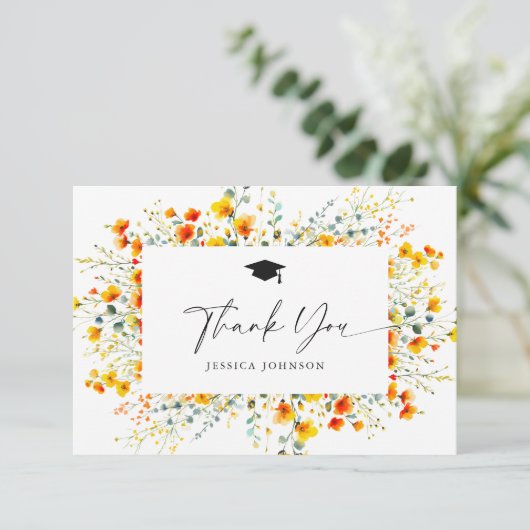 Boho Waterverf Wildflower Afstuderen Bedankkaart (Staand voorkant)