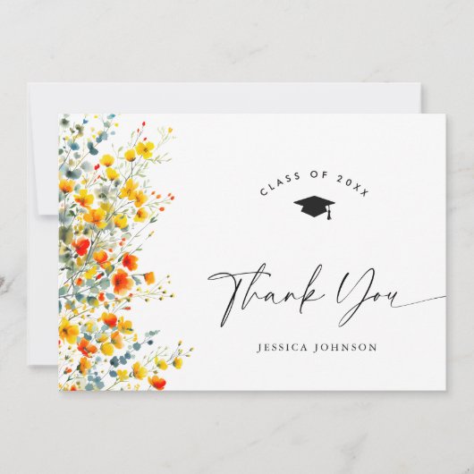 Boho Waterverf Wildflower Afstuderen Bedankkaart (Voorkant)