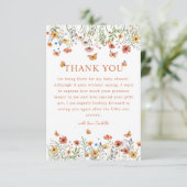 Boho Waterverf Wildflower Baby shower Dank u Bedankkaart (Staand voorkant)