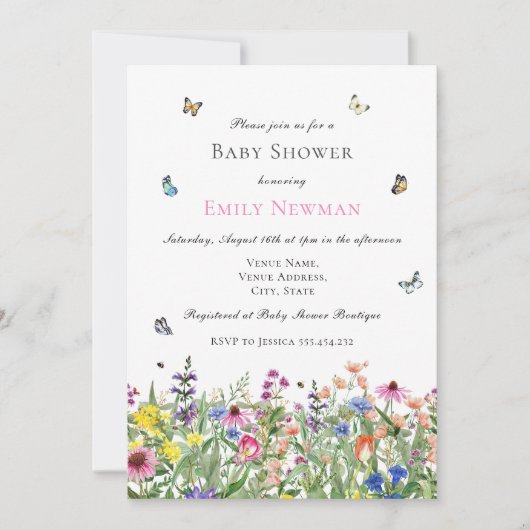 Boho Waterverf Wildflower Baby shower Uitnodiging (Voorkant)