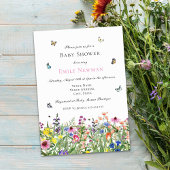 Boho Waterverf Wildflower Baby shower Uitnodiging