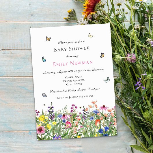 Boho Waterverf Wildflower Baby shower Uitnodiging